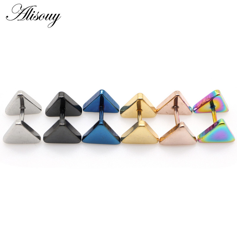 Alisouy 2τμχ New Fashion Punk Μαύρο Ασημί Χρώμα Γεωμετρικά Τρίγωνα Σκουλαρίκια Αυτιού Καρφωτά Για Άνδρες Γυναικείες Κορίτσια Δώρο Κοσμήματα Orecchini