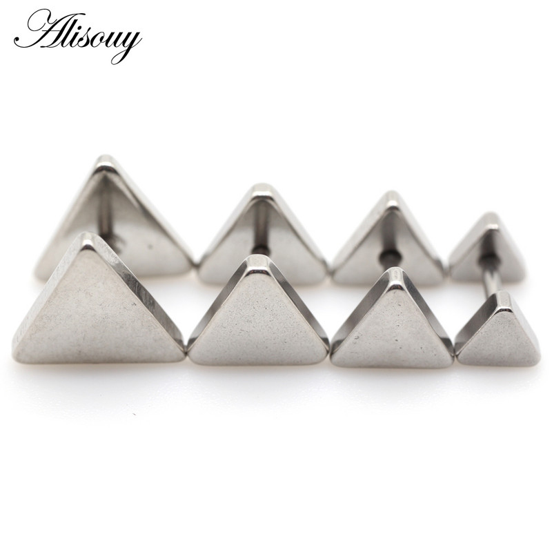 Alisouy 2τμχ New Fashion Punk Μαύρο Ασημί Χρώμα Γεωμετρικά Τρίγωνα Σκουλαρίκια Αυτιού Καρφωτά Για Άνδρες Γυναικείες Κορίτσια Δώρο Κοσμήματα Orecchini