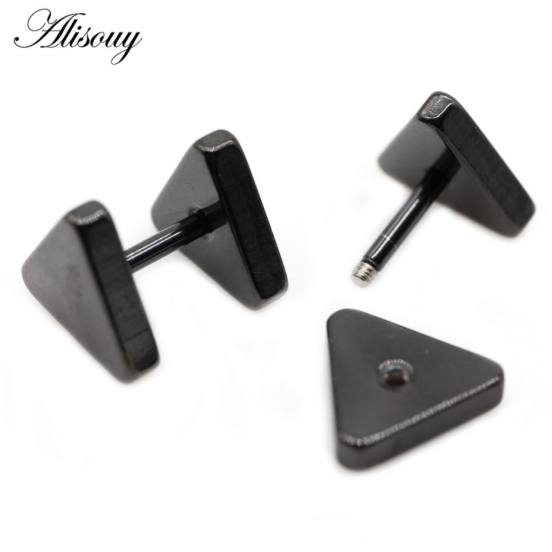 Alisouy 2τμχ New Fashion Punk Μαύρο Ασημί Χρώμα Γεωμετρικά Τρίγωνα Σκουλαρίκια Αυτιού Καρφωτά Για Άνδρες Γυναικείες Κορίτσια Δώρο Κοσμήματα Orecchini