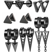 1 paari roostevabast terasest rippuvad kolmnurkkõrvarõngad meestele naistele geomeetrilised punk-kpop Huggie hingedega kõrvarõngad