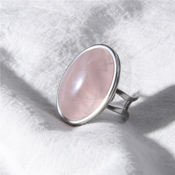 Пръстен от естествен камък за жени Винтидж сребърен цвят Пръстени с камък авантюрин Голям отворен пръстен с кабошон Регулируеми мъжки женски бижута