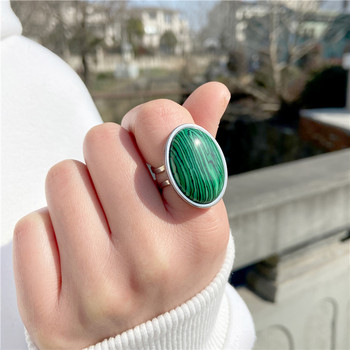 Δαχτυλίδι από φυσική πέτρα για γυναίκες Vintage Ασημί Χρώμα Aventurine Πέτρινα δαχτυλίδια Big Cabochon Ανοιχτό Δαχτυλίδι Ρυθμιζόμενο Ανδρικό Γυναικείο κόσμημα