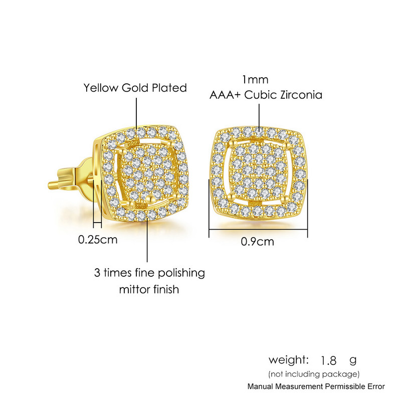 Λεπτό τετράγωνο Iced Out Zirconia Piercing Stud Unisex Σκουλαρίκια Punk Rock Hiphop Ear Lobe Earing Μοντέρνα ανδρικά κοσμήματα OHE164