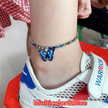 Βραχιόλι Bohemian Metal Butterfly Anklet Πολύχρωμο Bling Bling Tennis Anklet για Γυναικεία Κορίτσια Καλοκαιρινή αλυσίδα ποδιών παραλίας