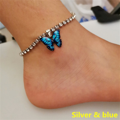 Βραχιόλι Bohemian Metal Butterfly Anklet Πολύχρωμο Bling Bling Tennis Anklet για Γυναικεία Κορίτσια Καλοκαιρινή αλυσίδα ποδιών παραλίας