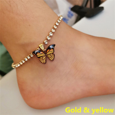Βραχιόλι Bohemian Metal Butterfly Anklet Πολύχρωμο Bling Bling Tennis Anklet για Γυναικεία Κορίτσια Καλοκαιρινή αλυσίδα ποδιών παραλίας