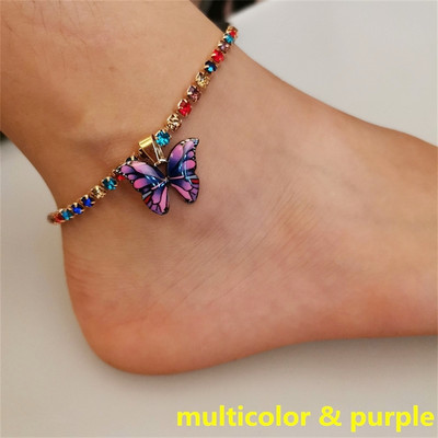 Βραχιόλι Bohemian Metal Butterfly Anklet Πολύχρωμο Bling Bling Tennis Anklet για Γυναικεία Κορίτσια Καλοκαιρινή αλυσίδα ποδιών παραλίας