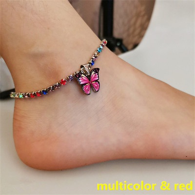 Βραχιόλι Bohemian Metal Butterfly Anklet Πολύχρωμο Bling Bling Tennis Anklet για Γυναικεία Κορίτσια Καλοκαιρινή αλυσίδα ποδιών παραλίας