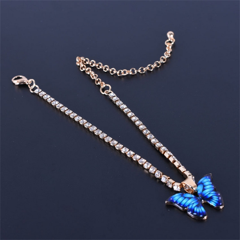 Boheemlasest metallist liblikas jalavõru Käevõru Värviline Bling Bling tennise jalavõru Naistele Tüdrukutele Suvine rannajalakett Aksessuaarid