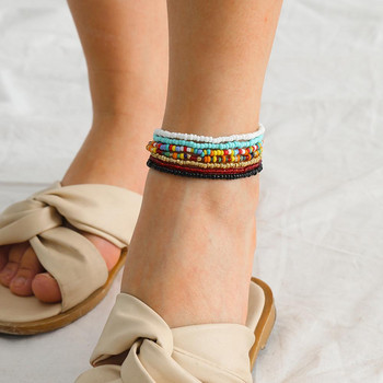 Bohemian πολύχρωμες χάντρες μανδύα για γυναίκες Χειροποίητα κοσμήματα ποδιών ελαστικότητας Καλοκαιρινό βραχιόλι ξυπόλυτο στην παραλία στον αστράγαλο στο πόδι 2022