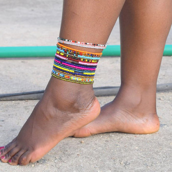 Bohemian πολύχρωμες χάντρες μανδύα για γυναίκες Χειροποίητα κοσμήματα ποδιών ελαστικότητας Καλοκαιρινό βραχιόλι ξυπόλυτο στην παραλία στον αστράγαλο στο πόδι 2022