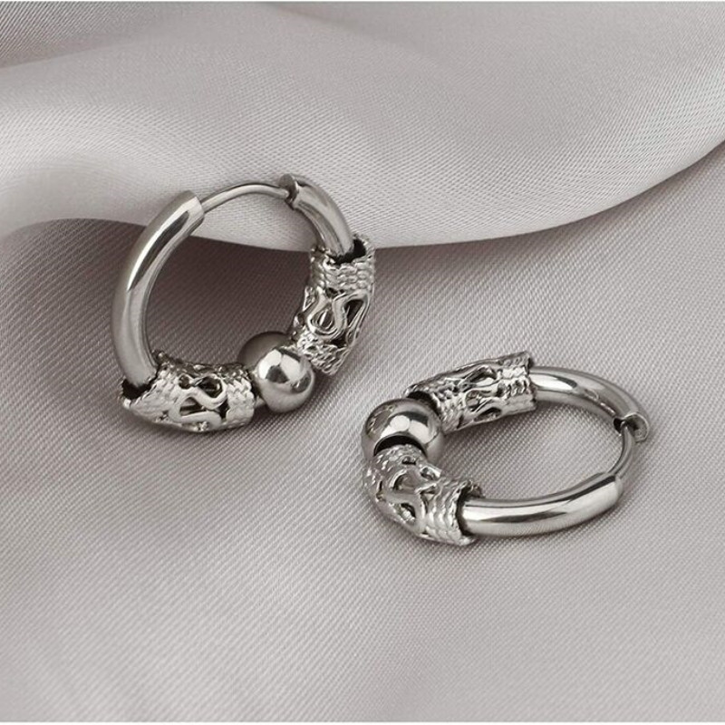 1 paar punk meeste roostevabast terasest Viking Hoop kõrvarõngad Huggie Hip Hop Totem kõrvarõngad augustamine 12mm