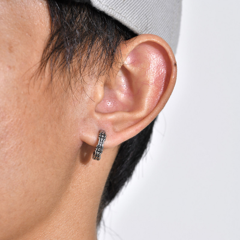 Vnox gotičke naušnice s prstenom za muškarce, žene, Huggies s lubanjom od nehrđajućeg čelika, vintage retro metalni nakit za uši