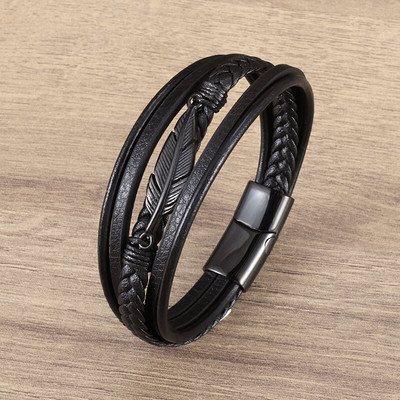 Moedisain Mitmekihiline käsitsi kootud nahast käevõru Meeste lihtne magnetilise pandlaga mansett Bangelid vabaaja peo käepael