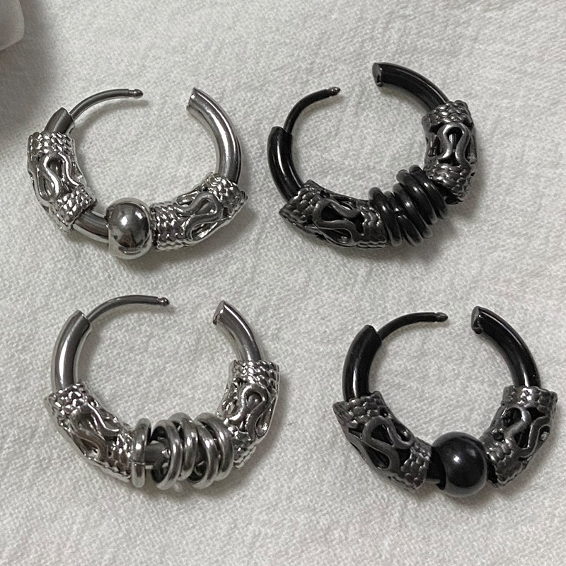 Punk Dragon Carving Hoop kõrvarõngad meestele roostevabast terasest lihtsad paksud ümmargused rõngaskõrvarõngad Rock Roll meeste hiphop ehted