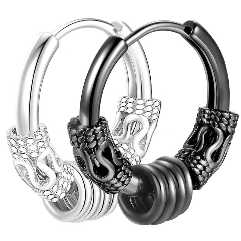 Punk Dragon Carving Hoop kõrvarõngad meestele roostevabast terasest lihtsad paksud ümmargused rõngaskõrvarõngad Rock Roll meeste hiphop ehted