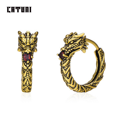 Catuni Hot Dragon Goth Punk Hoop Σκουλαρίκια Χάλκινο ένθετο Κόκκινο Ζιργκόν Hip Hop Rock Σκουλαρίκια Κοσμήματα Αξεσουάρ Δώρο για Άνδρα Γυναίκα