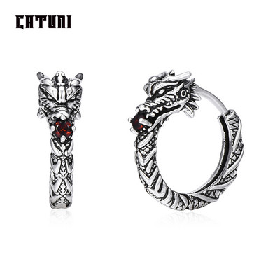 Catuni Hot Dragon Goth Punk Hoop Σκουλαρίκια Χάλκινο ένθετο Κόκκινο Ζιργκόν Hip Hop Rock Σκουλαρίκια Κοσμήματα Αξεσουάρ Δώρο για Άνδρα Γυναίκα