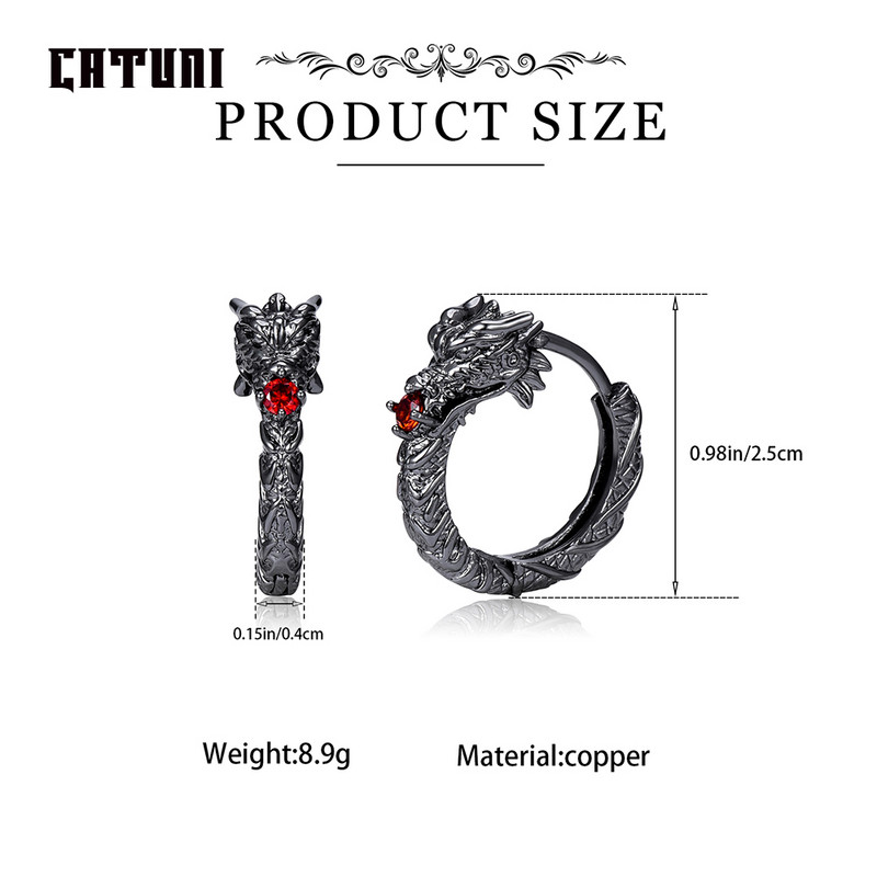Catuni Hot Dragon Goth Punk Hoop Σκουλαρίκια Χάλκινο ένθετο Κόκκινο Ζιργκόν Hip Hop Rock Σκουλαρίκια Κοσμήματα Αξεσουάρ Δώρο για Άνδρα Γυναίκα