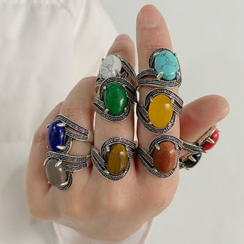 1 τμχ Ρυθμιζόμενα δαχτυλίδια Vintage δαχτυλίδια από φυσική πέτρα για γυναίκες Reiki Healing Charm Finger Ring Ανδρικά Tribal Jewelry Bohemian Party