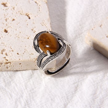 1 бр. Регулируеми пръстени Винтидж пръстени от естествен камък за жени Reiki Healing Charm Finger Ring Men Tribal Jewelry Bohemian Party