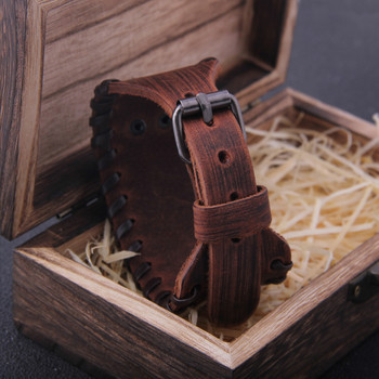 Charm φαρδύ δερμάτινο βραχιόλι ανδρικό πανκ πλεκτό σχοινί μανσέτα βραχιόλι ανδρικό βραχιόλι Viking ανδρικό κόσμημα με ξύλινο κουτί