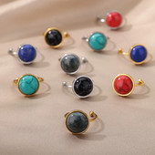 Στρογγυλά δαχτυλίδια από ανοξείδωτο ατσάλι από φυσική πέτρα για γυναίκες Δαχτυλίδι αρραβώνα Opal Ρυθμιζόμενο Πρωτοχρονιάτικο κοσμήματα Boho Vintage