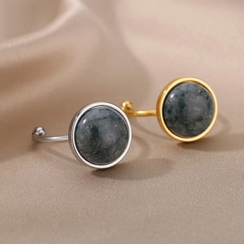 Στρογγυλά δαχτυλίδια από ανοξείδωτο ατσάλι από φυσική πέτρα για γυναίκες Δαχτυλίδι αρραβώνα Opal Ρυθμιζόμενο Πρωτοχρονιάτικο κοσμήματα Boho Vintage