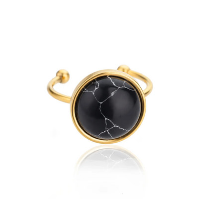 Στρογγυλά δαχτυλίδια από ανοξείδωτο ατσάλι από φυσική πέτρα για γυναίκες Δαχτυλίδι αρραβώνα Opal Ρυθμιζόμενο Πρωτοχρονιάτικο κοσμήματα Boho Vintage