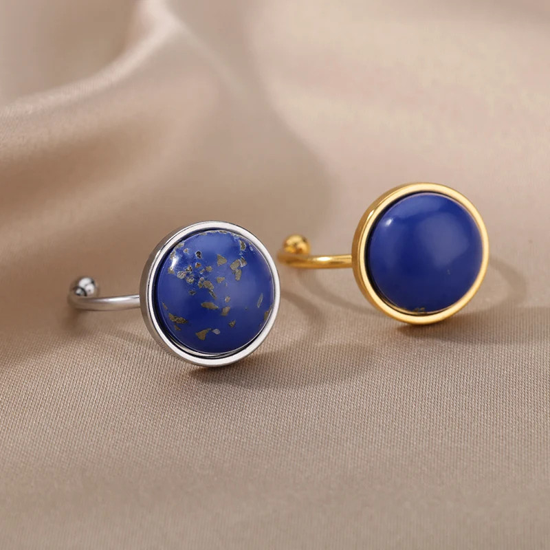 Στρογγυλά δαχτυλίδια από ανοξείδωτο ατσάλι από φυσική πέτρα για γυναίκες Δαχτυλίδι αρραβώνα Opal Ρυθμιζόμενο Πρωτοχρονιάτικο κοσμήματα Boho Vintage