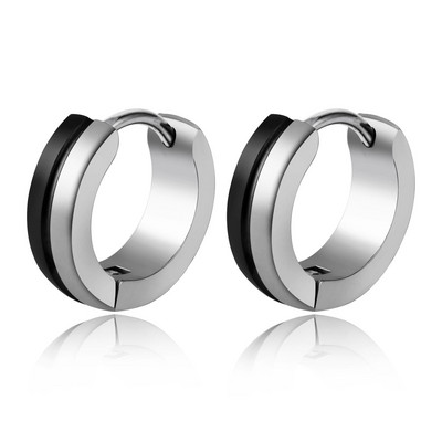 απόφαση Punk Σκουλαρίκια Huggie Hoop από ανοξείδωτο ατσάλι Απλό στυλ Μαύρο μοτίβο Ασημί χρώμα Σκουλαρίκι κύκλος για γυναίκες Ανδρικά κοσμήματα