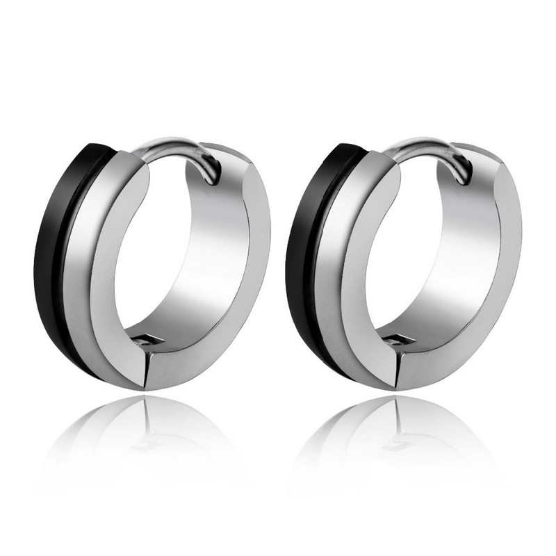 απόφαση Punk Σκουλαρίκια Huggie Hoop από ανοξείδωτο ατσάλι Απλό στυλ Μαύρο μοτίβο Ασημί χρώμα Σκουλαρίκι κύκλος για γυναίκες Ανδρικά κοσμήματα