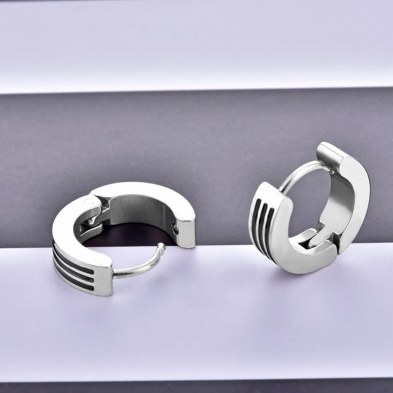 απόφαση Punk Σκουλαρίκια Huggie Hoop από ανοξείδωτο ατσάλι Απλό στυλ Μαύρο μοτίβο Ασημί χρώμα Σκουλαρίκι κύκλος για γυναίκες Ανδρικά κοσμήματα