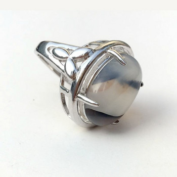 Сребърен овален кристален пръстен за жени, шарки от естествен ахат, регулируем пръстен с халцедон, модни бижута, 1 бр.