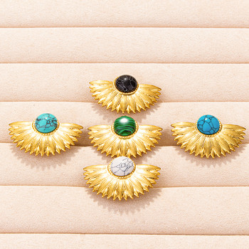 Νέα δαχτυλίδια από φυσική πέτρα Ρετρό υπερβολικό χρυσό Δαχτυλίδι σε σχήμα βεντάλιας Δαχτυλίδι από ανοξείδωτο ατσάλι για γυναίκες Ανδρικά Vintage δώρο κοσμημάτων