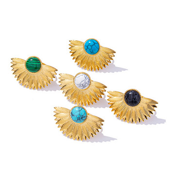 Νέα δαχτυλίδια από φυσική πέτρα Ρετρό υπερβολικό χρυσό Δαχτυλίδι σε σχήμα βεντάλιας Δαχτυλίδι από ανοξείδωτο ατσάλι για γυναίκες Ανδρικά Vintage δώρο κοσμημάτων