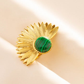 Нови пръстени от естествен камък Ретро преувеличени златни пръстени с форма на ветрило Пръстен от неръждаема стомана за жени Мъже ретро бижута подарък
