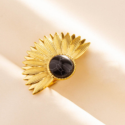 Uued looduslikust kivist sõrmused Retro liialdatud kullavärvi lehvikukujulised sõrmused roostevabast terasest sõrmus naistele meestele vanaaegne ehe kingitus