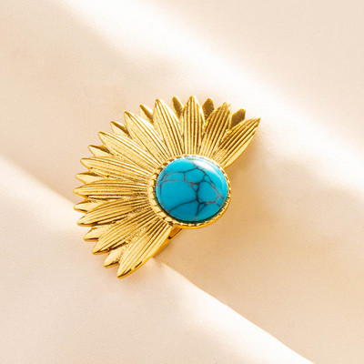 Uued looduslikust kivist sõrmused Retro liialdatud kullavärvi lehvikukujulised sõrmused roostevabast terasest sõrmus naistele meestele vanaaegne ehe kingitus