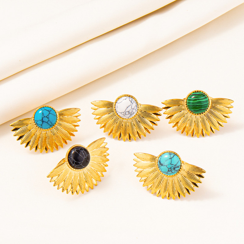 Uued looduslikust kivist sõrmused Retro liialdatud kullavärvi lehvikukujulised sõrmused roostevabast terasest sõrmus naistele meestele vanaaegne ehe kingitus