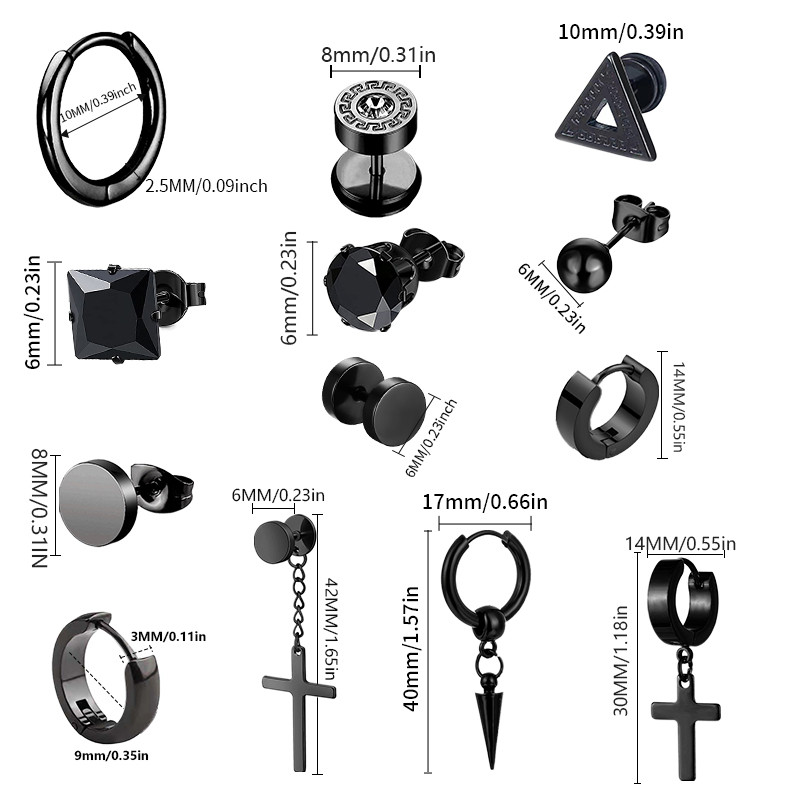 1 par crnih naušnica od nehrđajućeg čelika Punk uniseks geometrija Jednostavan trend Modne spuštene naušnice Žene Muškarci Gotičke naušnice s nitnama