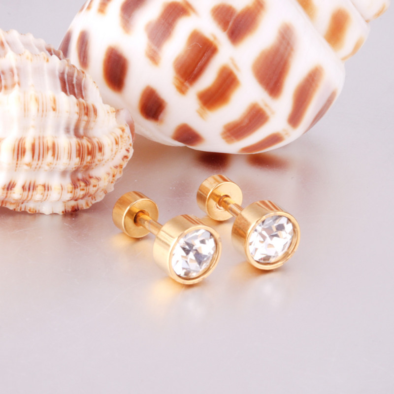 LUXUSTEEL 3mm-7mm melnbalti CZ cirkona auskari sievietēm vīriešiem, skrūvējami kristāla nerūsējošā tērauda rotaslietas bez izbalēšanas bez alerģijām