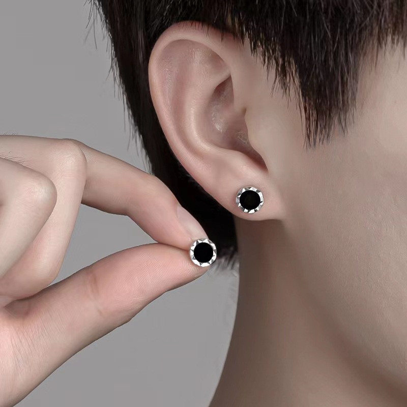 Korea lahe must nööpkõrvarõngas meestele naistele hip-hop punk ümmargune liivakivist kõrvarõngas, meeste lihtne mood ehe