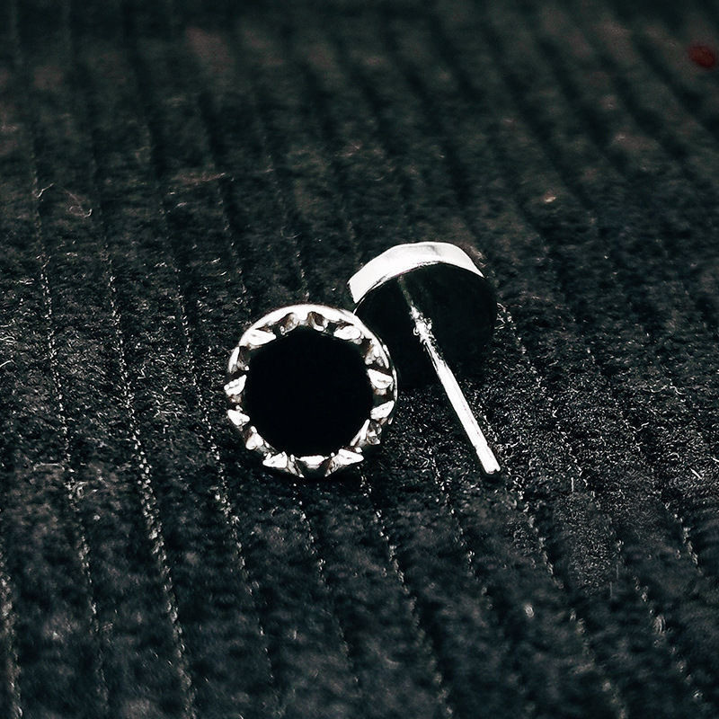 Korea lahe must nööpkõrvarõngas meestele naistele hip-hop punk ümmargune liivakivist kõrvarõngas, meeste lihtne mood ehe