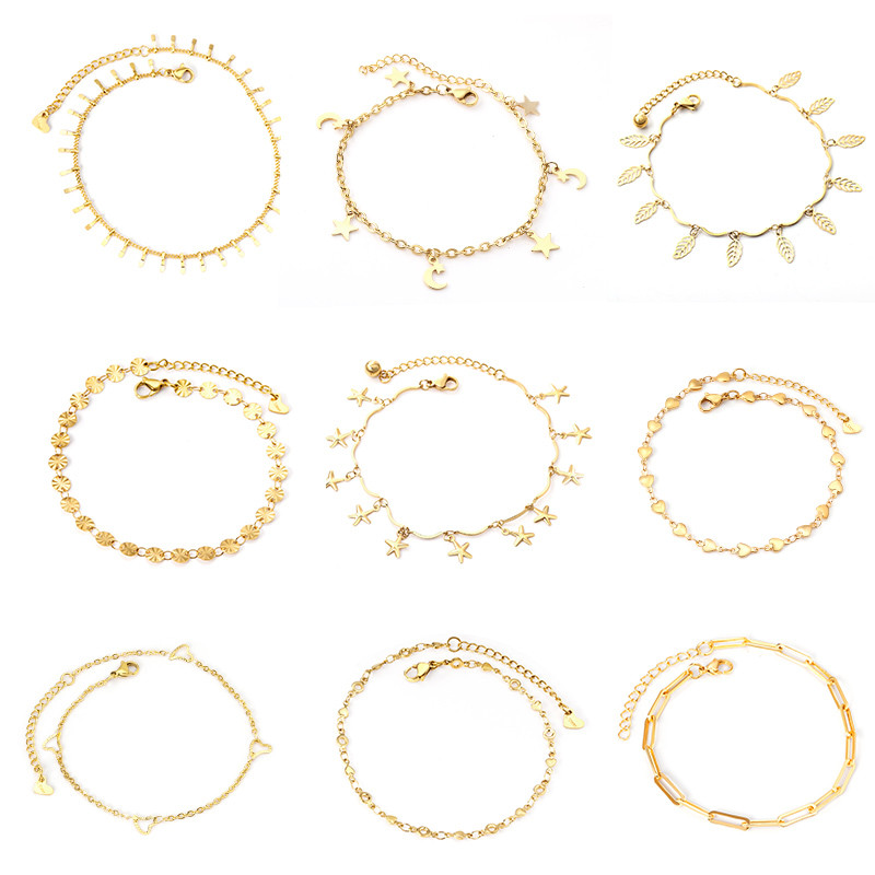 LUXUSTEEL nerūsējošā tērauda potītes rokassprādzes sievietēm pušķis jūras zvaigzne šarms zelta krāsa ķēde uz kājām Modes kāju rotaslietas