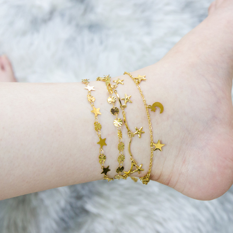 LUXUSTEEL nerūsējošā tērauda potītes rokassprādzes sievietēm pušķis jūras zvaigzne šarms zelta krāsa ķēde uz kājām Modes kāju rotaslietas
