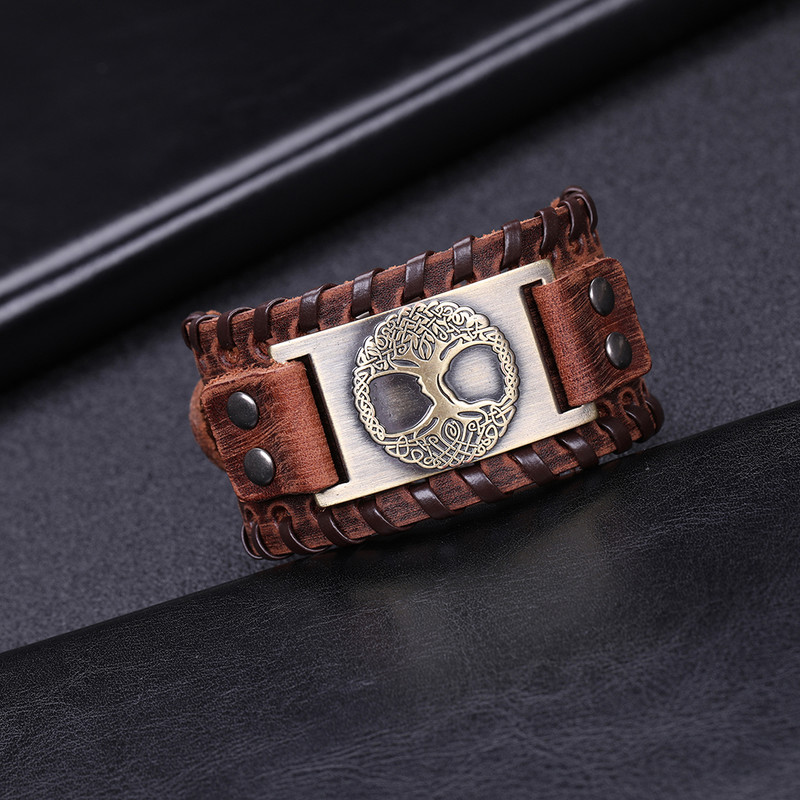 Skyrim Tree of Life Vintage Wrap Wicca metallist nahast käevõru Amulett Reguleeritav mansett Käevõru Vintage Ehted Meestele