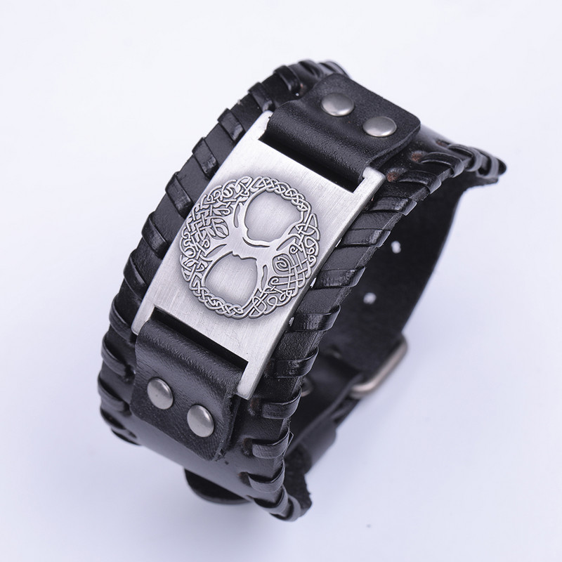 Skyrim Tree of Life Vintage Wrap Wicca metallist nahast käevõru Amulett Reguleeritav mansett Käevõru Vintage Ehted Meestele