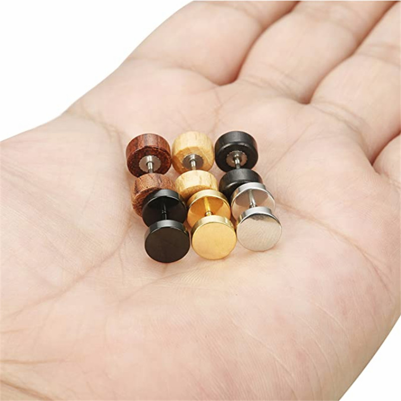 1paar, puidust kõrvarõngad, meeste 6–14 mm roostevabast terasest meeste kõrvarõngad, puidust võltsitud kõrvatroppide mõõteriistad.