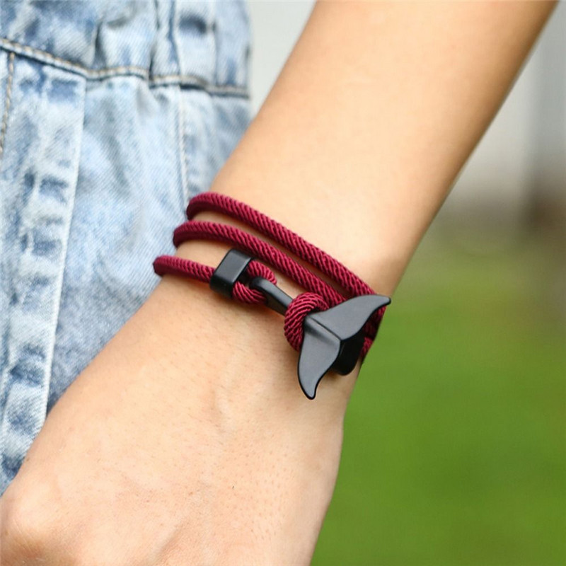 Trendikas vaalasaba käevõrud naiste meeste punutud randmepael Mitmevärviline võluv köiskett käevõru, reguleeritav topeltklambriga ehted